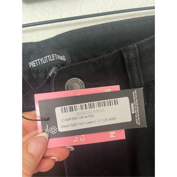 Pretty Little Thing Black Straight Leg Split Hem Jeans NEW NWT - Picture 6 of 10